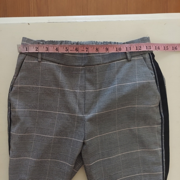 Zara plaid pull on cropped pants with side stripe black white size XS - Picture 7 of 10